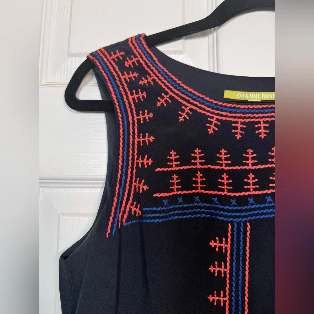 Gianni Bini Black Embroidered Mini Dress Boho Sleeveless Size M - Picture 2 of 6